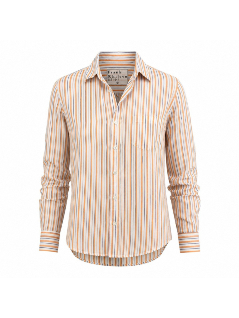 Frank & Eileen 100% Italian Linen Orange Blue Stripe Eileen Button Down S